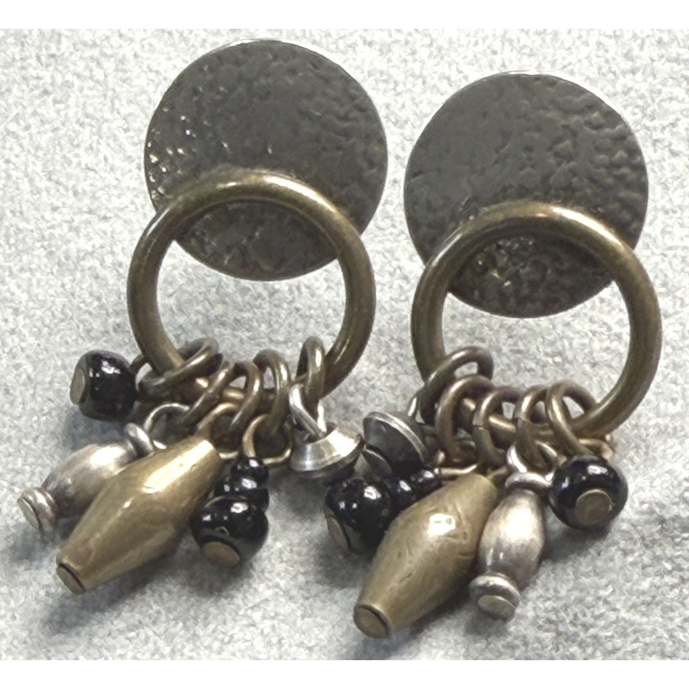 Marjorie Baer SF Hammered Disc Ring Dangle Post Earrings Mixed Metal Signed - Picture 5 of 5